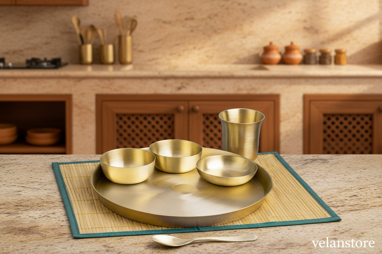 Set of 6 matt Finish Bronze Thali Plate - Complete Set