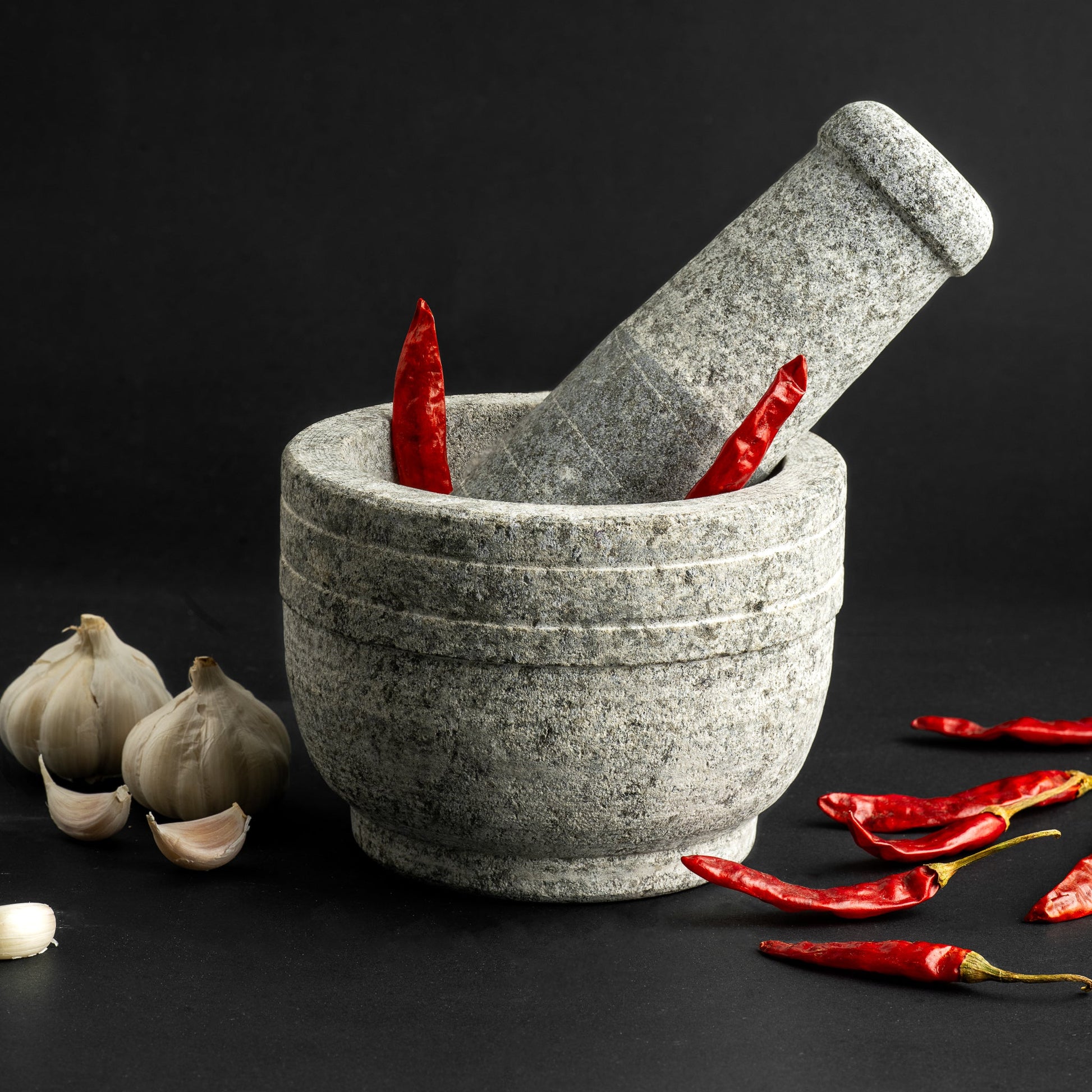 Premium Uthukuli Stone Mortar and Pestle (Circular Large)