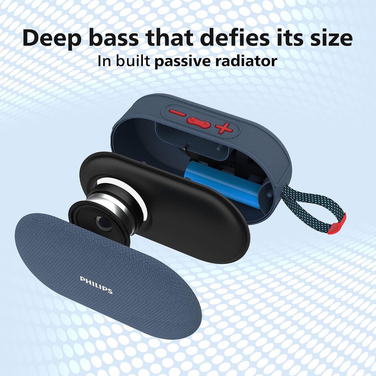 Philips Audio TAS1400BL Wireless Bluetooth Speaker with Deep Bass, Passive Radiator, 12W Sound Output
