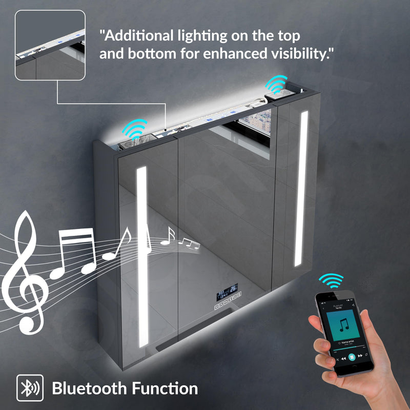 Plantex 304 Stainless Steel Bathroom Organizer with Defogger,Bluetooth & Digital Display/Bathroom Cabinet Storage/Triple Door LED Mirror Cabinet for Wall(32x32 Inch, Chrome)-4