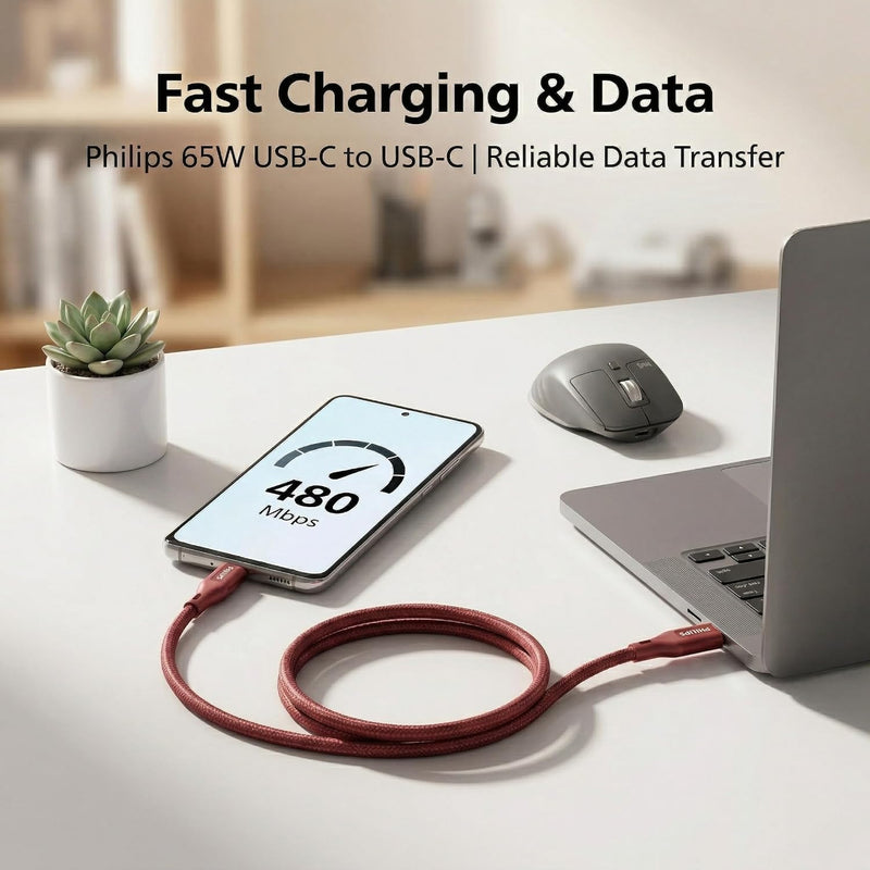 Philips DLC4160CI/94 65W Type-C to Type-C Fast Charging Cable (2m, Iron Red)