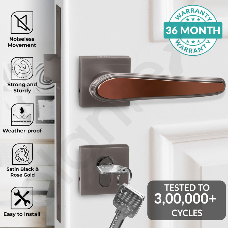 Plantex Main Door Lock/Mortise Lock for Doors - Robust Door Lock Handle for Home with Brass Lock Body & Cylinder (PT-014, Satin Black & Rose Gold)-2
