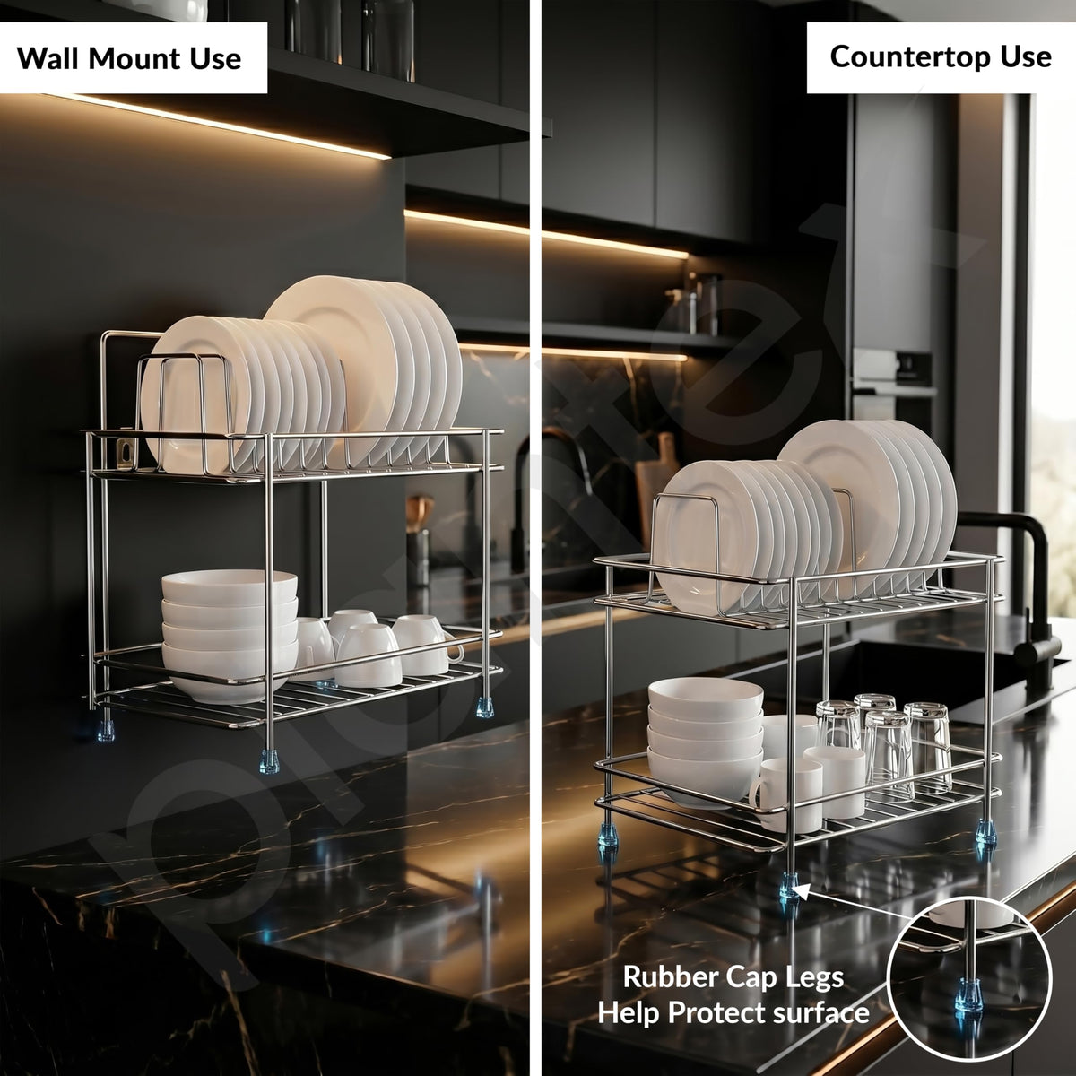 Plantex Stainless Steel Utensils Drying Rack/2-Tier Dish Rack/Plate Drying Rack for Kitchen Countertop/Bartan Stand - Chrome (13 x 8.5 x 12 Inch)-1