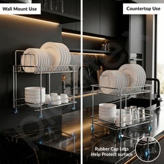 Plantex Stainless Steel Utensils Drying Rack/2-Tier Dish Rack/Plate Drying Rack for Kitchen Countertop/Bartan Stand - Chrome (13 x 8.5 x 12 Inch)-1