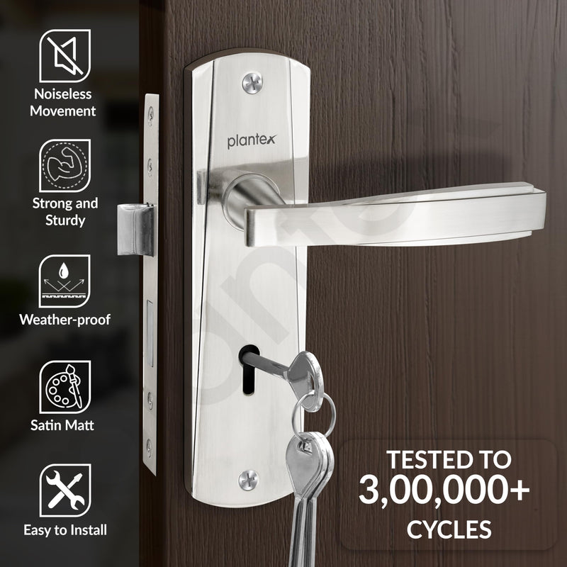 Plantex Heavy-Duty Door Lock Set - Main Door Lock Handle Set/Mortise Lock with 3 Keys for Home- Pack of 1 (8130-Matt)-2