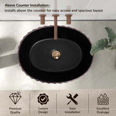 Plantex Designer Basin for Bathroom/Oval Table Top WashBasin/Countertop Hand Wash Basin/Vessel Sink for Restaurant/Hotel (19x15x5 Inch - Gold & Black)-5