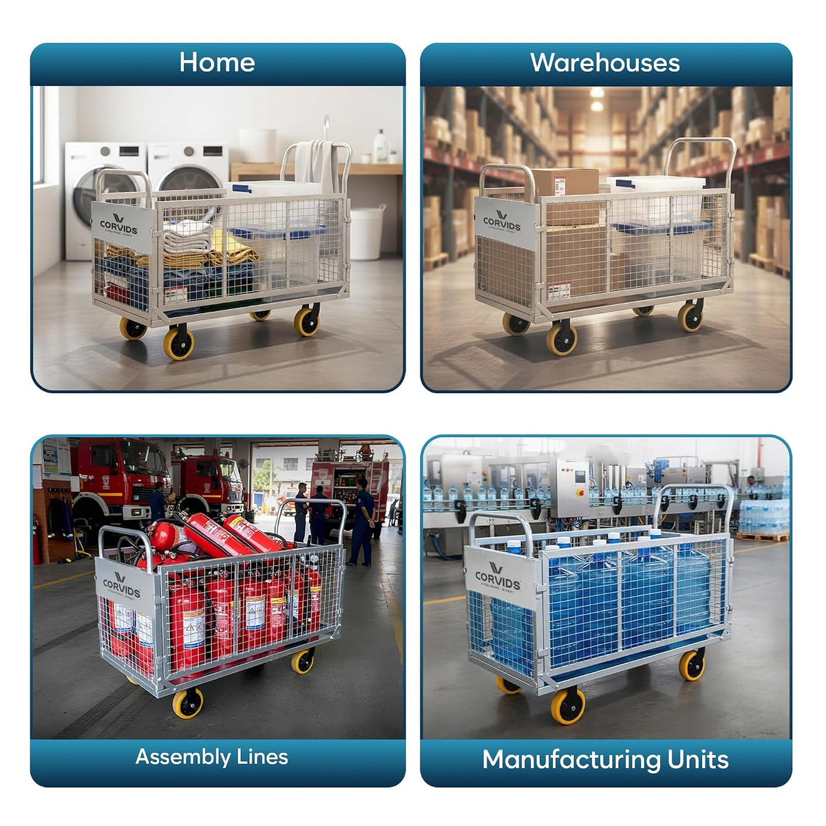 Corvids 200 Kg Heavy-Duty Mild Steel Cage Platform Trolley | 2-Year Warranty | 6-Inch TPR Wheels, Dual Handles | Industrial Material Handling Cart for Warehouse, Factory, Store, Hotel & Home