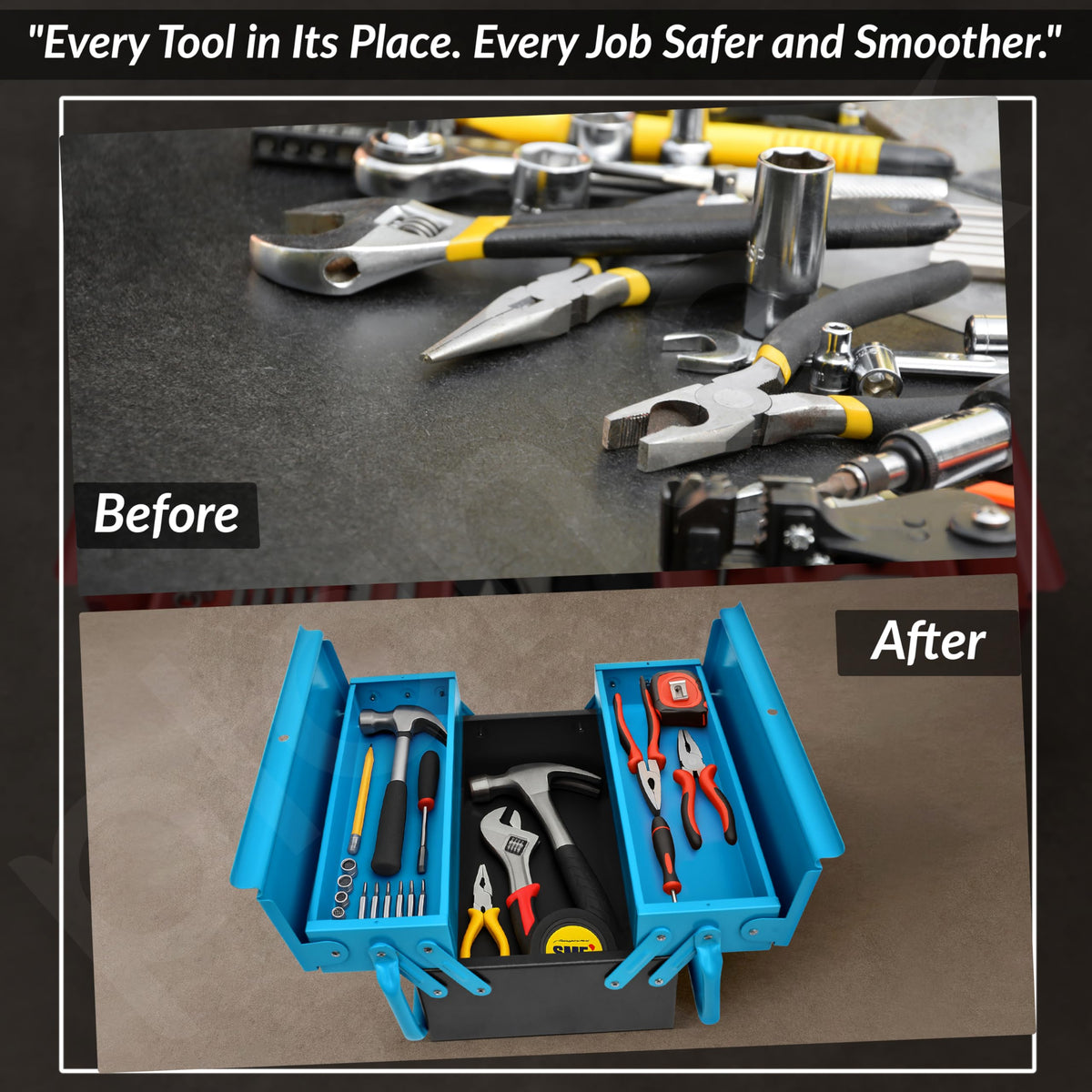 Plantex Metal Tool Box for Home Use/3 Cabinet Empty Tool Kit Box/Tools Box/Tool Organizer for Essential Tools With Large Capacity & Strong Handle - (Blue & Black)-5