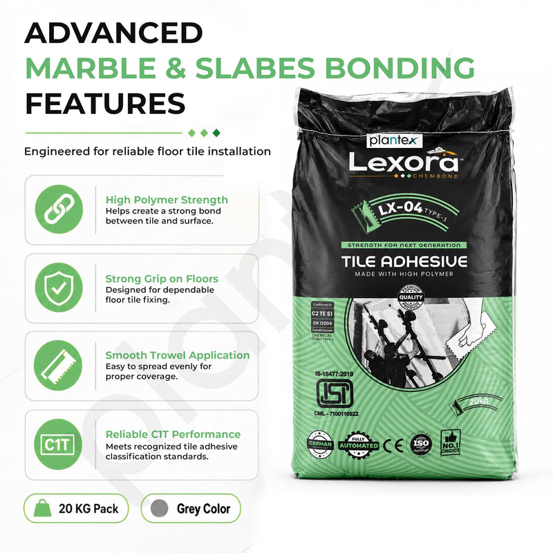 Plantex Lexora Tile Adhesive for Terracotta/Ceramic & Quarry Tiles/Polymer Modified Cement Adhesive for Floor & Wall Tiles Fixing/ Kitchen & Bathroom‚ Use - 20kg (LX-04, Grey)-5