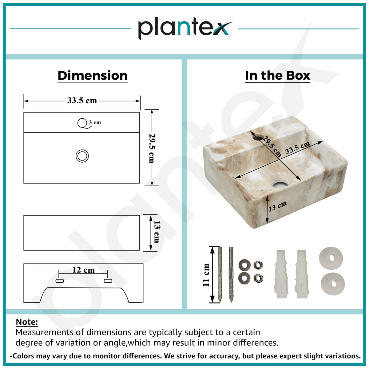 Plantex Ceramic Wash Basin for Bathroom/Square Wall Hung Basin/Bathroom Sink/Washbasin for Restaurant/Hotel (13 x 12 x 5 Inch)-3