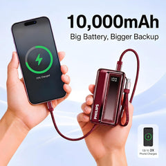 Philips 10000mAh 30W Max Fast Charging Power Bank (Iron Red) with Built-in Cable