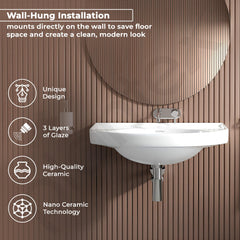 Plantex Ceramic Wallmount Basin for Bathroom/Wall Hung Wash Basin with 10 Years Glaze Warranty by Plantex/Small Basin/Sink for Bathroom (White - 18 X 12 X 8 Inch)-2