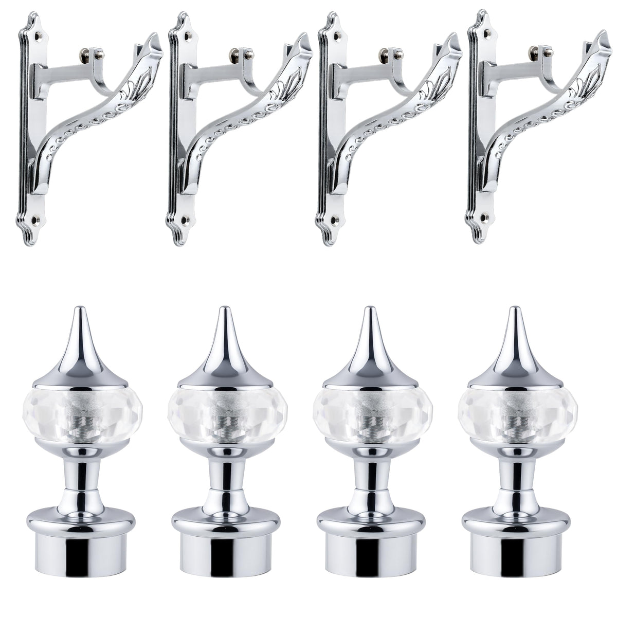 Plantex Heavy Duty Aluminium Diamond Curtain Brackets/Curtains Holder/Curtain Rod Holder (Chrome - 2 Pair)-1