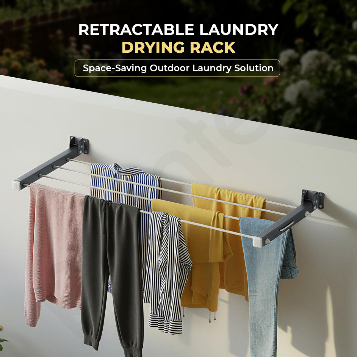 Plantex GI Steel Foldable Wall Mount Cloth Drying Stand with 30 Ft Rope/Wall Hanging Clothes Dryer Rack for Indoor & Outdoor Use/Space-Saving Design for Laundry or Utility Room Grey-3