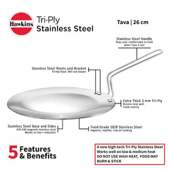 Hawkins Tri-Ply Stainless Steel Tava 26 cm, 3.5mm Induction Compatible