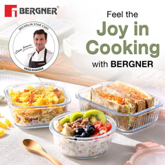 Bergner Smart Lock Borosilicate Rectangular 1.5 L Food Container for Kitchen/Tiffin, Air-Tight Lid with Locking Tabs, Space Saving, Stackable, Microwave & Oven Safe, Food Safe, Dishwasher Safe - Green