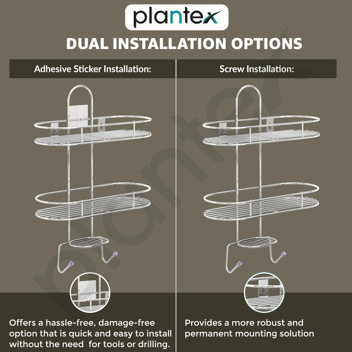 Plantex Self Adhesive Bathroom Stainless Steel Shelf/5in1 Multipurpose Shower Caddy/Storage Shelf/Soap Holder/Stand/Bathroom Accessories(Oval-Chrome Silver)-6