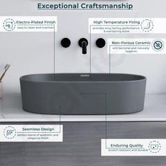 Plantex Ceramic Wash Basin for Bathroom/Oval Table Top Basin/Countertop Vessel Sink for Home/Hotel (22 x 14 x 6 inch - Cloud Grey)-2