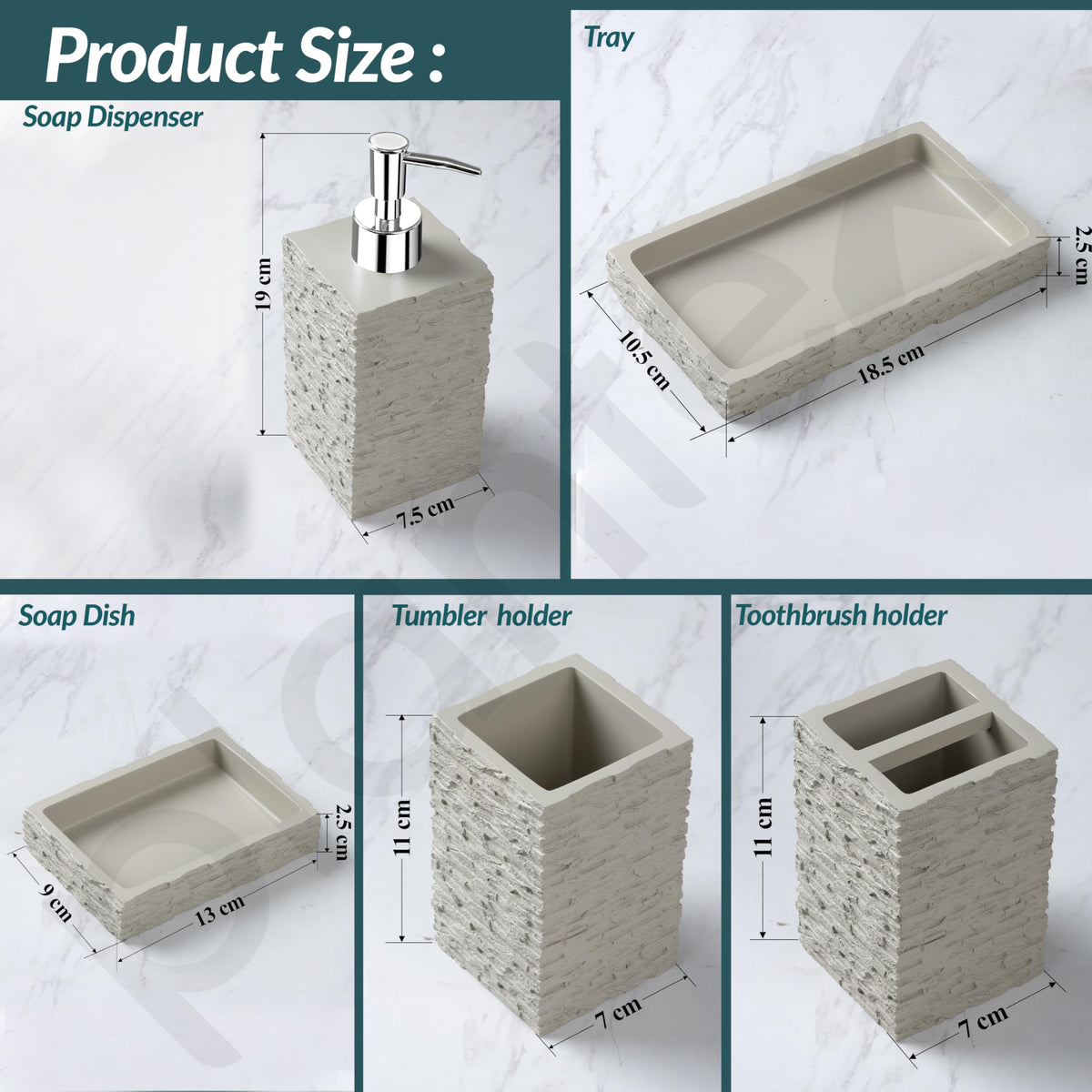 Plantex Polyresin Bathroom Accessories Set Soap Dispenser/Toothbrush Holder/Bathroom Tray/Tumbler Holder/Soap Dish - 5 Piece(923)-3