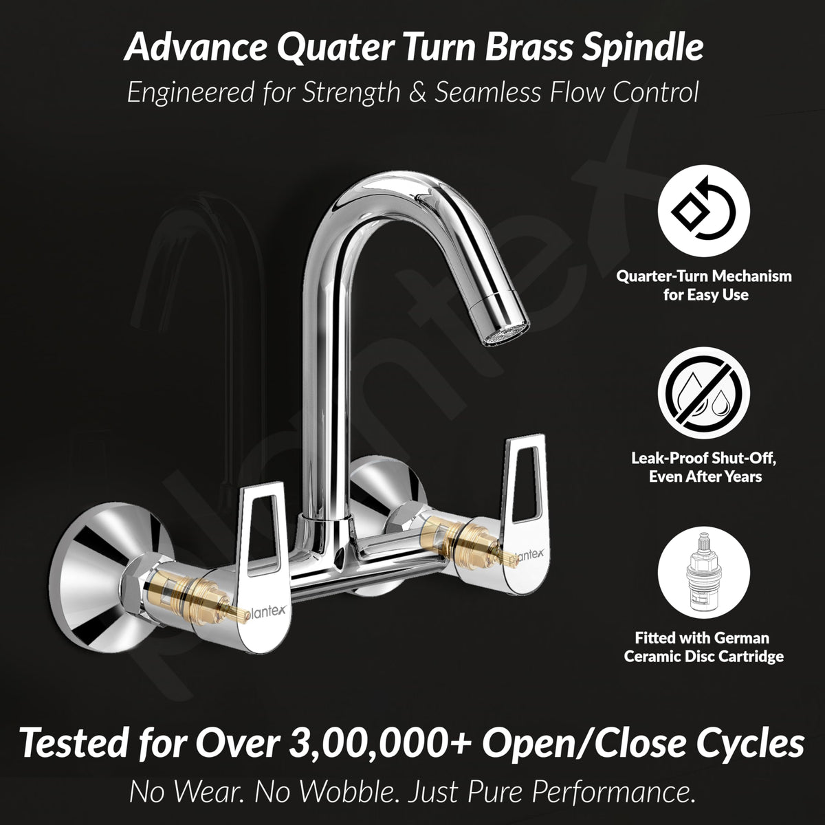 Plantex Sink Tap for Kitchen Sink/360 Degree Rotating with Foam Flow/Hot & Cold Sink Mixer/Wall Mount Sink Mixer with Wall Flange and Teflon Tape - Pack of 1 (Chrome, 3223)-2