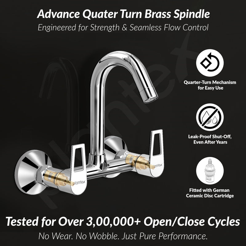 Plantex Sink Tap for Kitchen Sink/360 Degree Rotating with Foam Flow/Hot & Cold Sink Mixer/Wall Mount Sink Mixer with Wall Flange and Teflon Tape - Pack of 1 (Chrome, 3223)-2