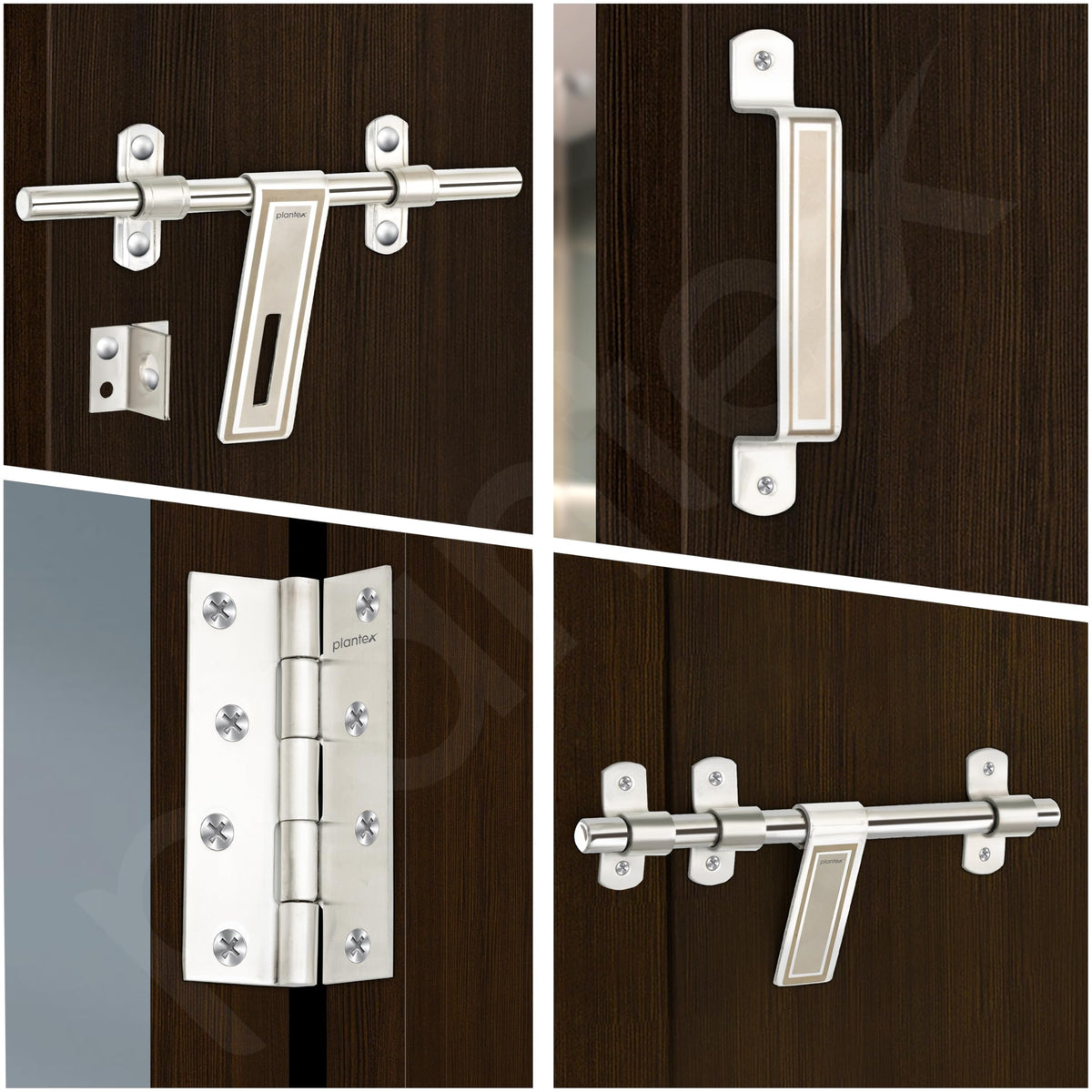 Plantex Stainless Steel Door Kit for Bathroom/Door Hardware/Accessories/3 Hinges/10 inch Al-Drop/8 inch Latch/8 inch 2 Handles - Pack of 1 (APS-1320, Chrome)-2