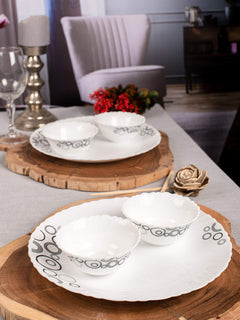 La Opala Diva Classique Collection Opal Glass Crockery | for Family of 6 | Dinner Set 19 pcs Citron Weave | Plates & Bowls for Dining | Microwave Safe | 100% Vegetarian | Extra Strong | White