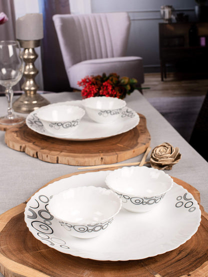 La Opala Diva Classique Collection Opal Glass Crockery | for Family of 6 | Dinner Set 19 pcs Royal Iris | Plates & Bowls for Dining | Microwave Safe | 100% Vegetarian | Extra Strong | White