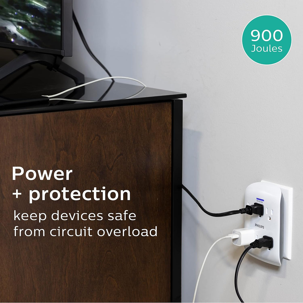 Philips SPP3469WA/37 Set of 4 Taps with Surge Protection, 900 Pretty Space-Saving Design (Pack of 4)