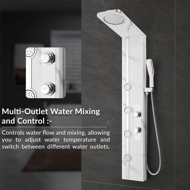 Plantex SS-304 Marble Textured Shower Panel for Bathroom with Showerhead/Hand Shower with Hose Pipe & Clamp/Body Massage Jets/Bathroom Shower System -(KM-8099)-6