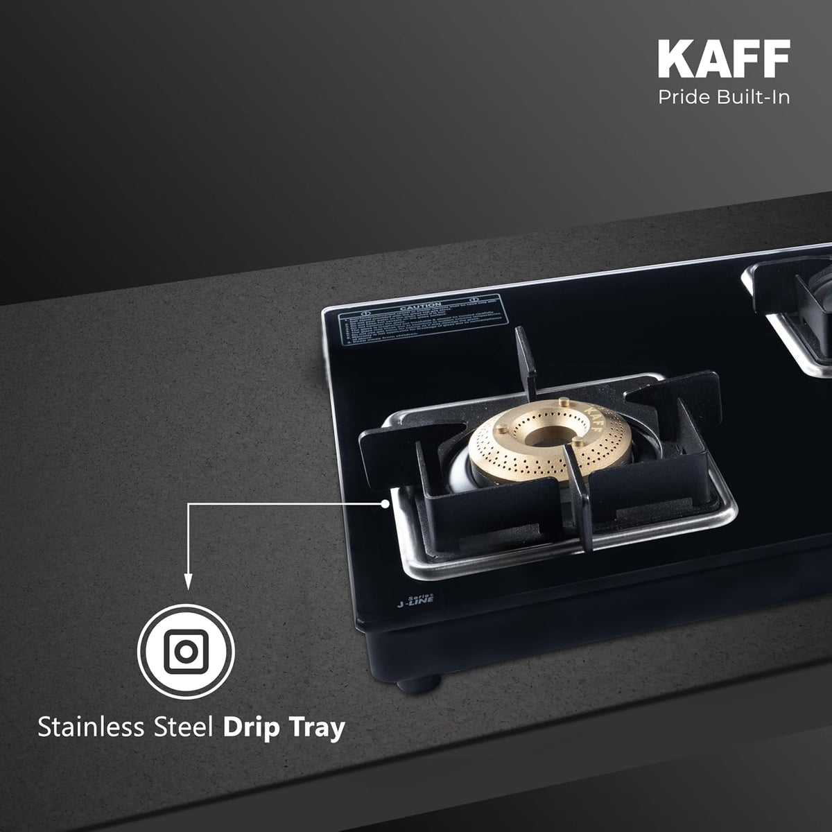 Kaff 77cm 3 Burner Glass Gas Stove | High Efficiency Brass Burners | 8mm Black Toughened Glass | Cast Iron Pan Support |