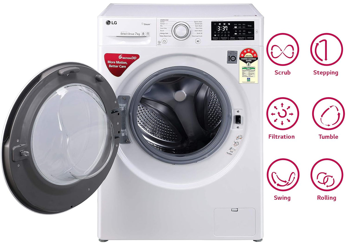 LG 7.0 kg 5 Star Inverter Fully-Automatic Front Loading Washing Machine (FHT1007ZNW, White, 6 Motion Direct Drive)-3