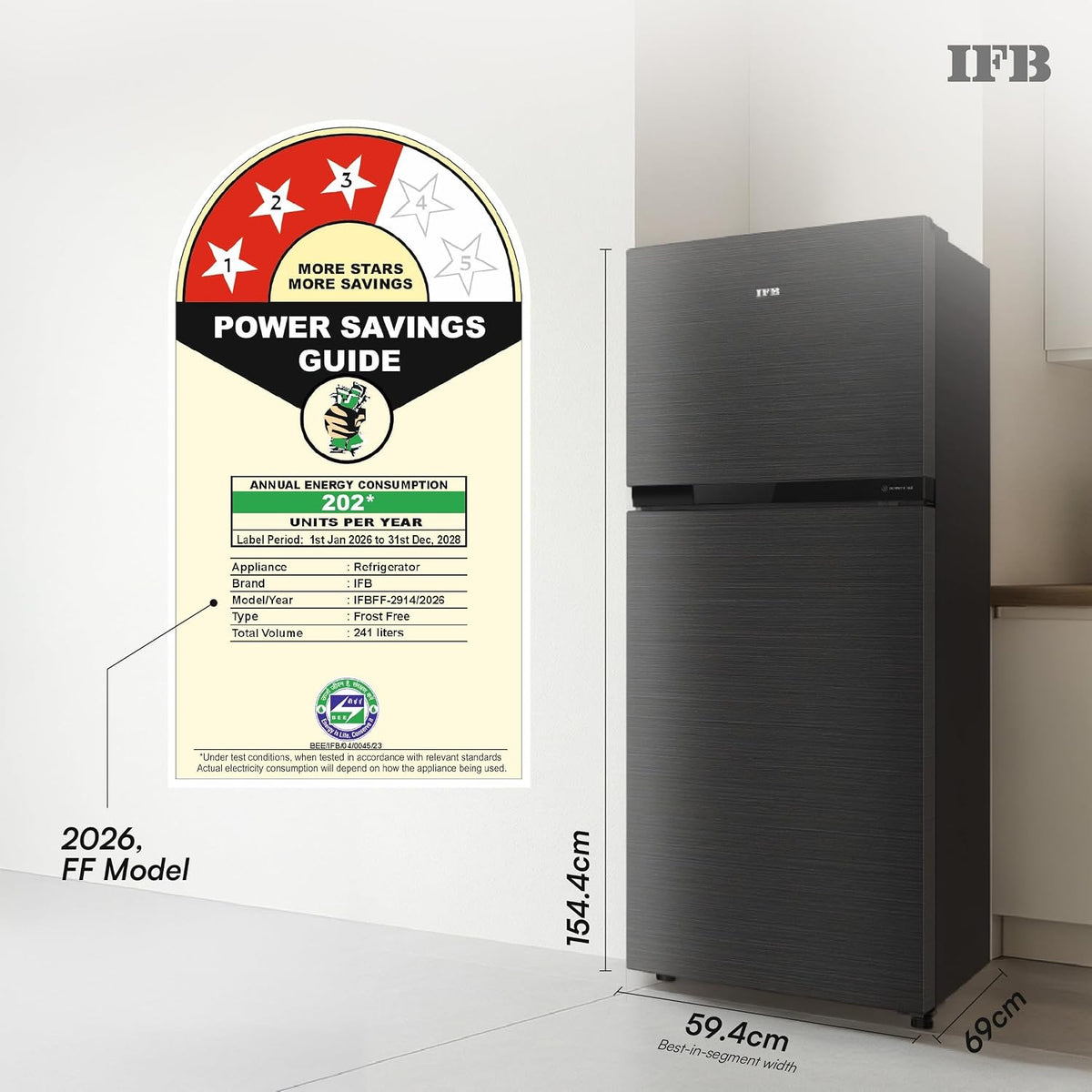 IFB Smart Choice 241L 3Star 10 in 1 Convertible,Advanced Inverter Frost-Free Double Door Refrigerator with 30 Hrs Cooling Retention,Freezer LED &4 (IFBFF-291CYOSETM)-2