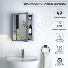 Plantex Bathroom Cabinet with Mirror/ABS Bathroom Storage Cabinet/Wall Mounted Bathroom Cabinet/Mirror with Storage for Bathroom(14x18 Inch, Grey)-2