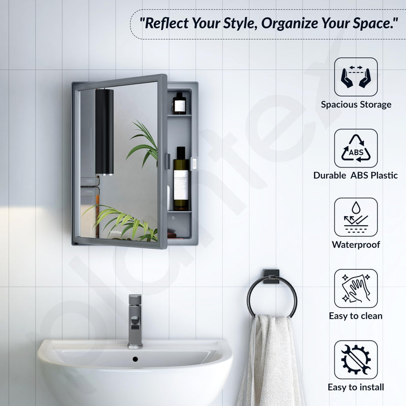 Plantex Bathroom Cabinet with Mirror/ABS Bathroom Storage Cabinet/Wall Mounted Bathroom Cabinet/Mirror with Storage for Bathroom(14x18 Inch, Grey)-2