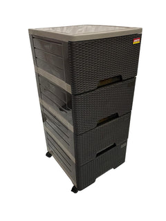 ARISTO Multipurpose 4 Plastic Drawers (XL Size) Modular Chest Storage Organizer (Solid Brown, 4 Drawer), (39 x 46.5 x 90.5 CM)