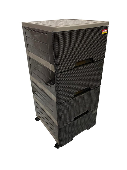 ARISTO Multipurpose 4 Plastic Drawers (XL Size) Modular Chest Storage Organizer (Solid Brown, 4 Drawer), (39 x 46.5 x 90.5 CM)