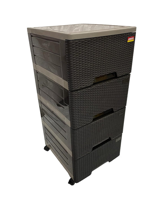 ARISTO Multipurpose 4 Plastic Drawers (XL Size) Modular Chest Storage Organizer (Solid Brown, 4 Drawer), (39 x 46.5 x 90.5 CM)