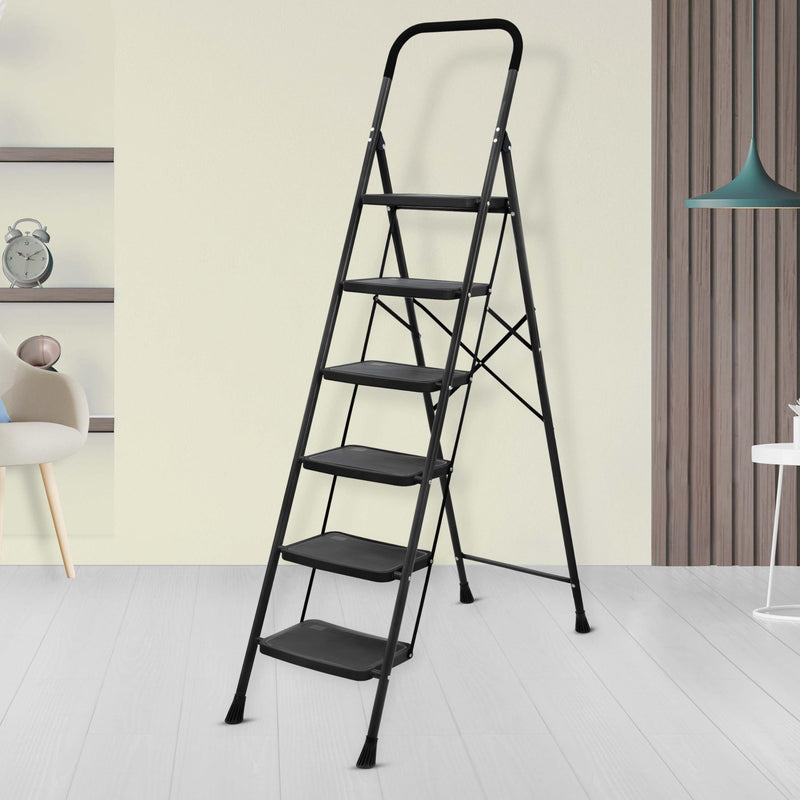 Plantex Alloy Steel 4 Step Ladder For Home/Foldable Strong Wide Step Ladder/Anti- Skid 4 Step Ladder - (White & Black)