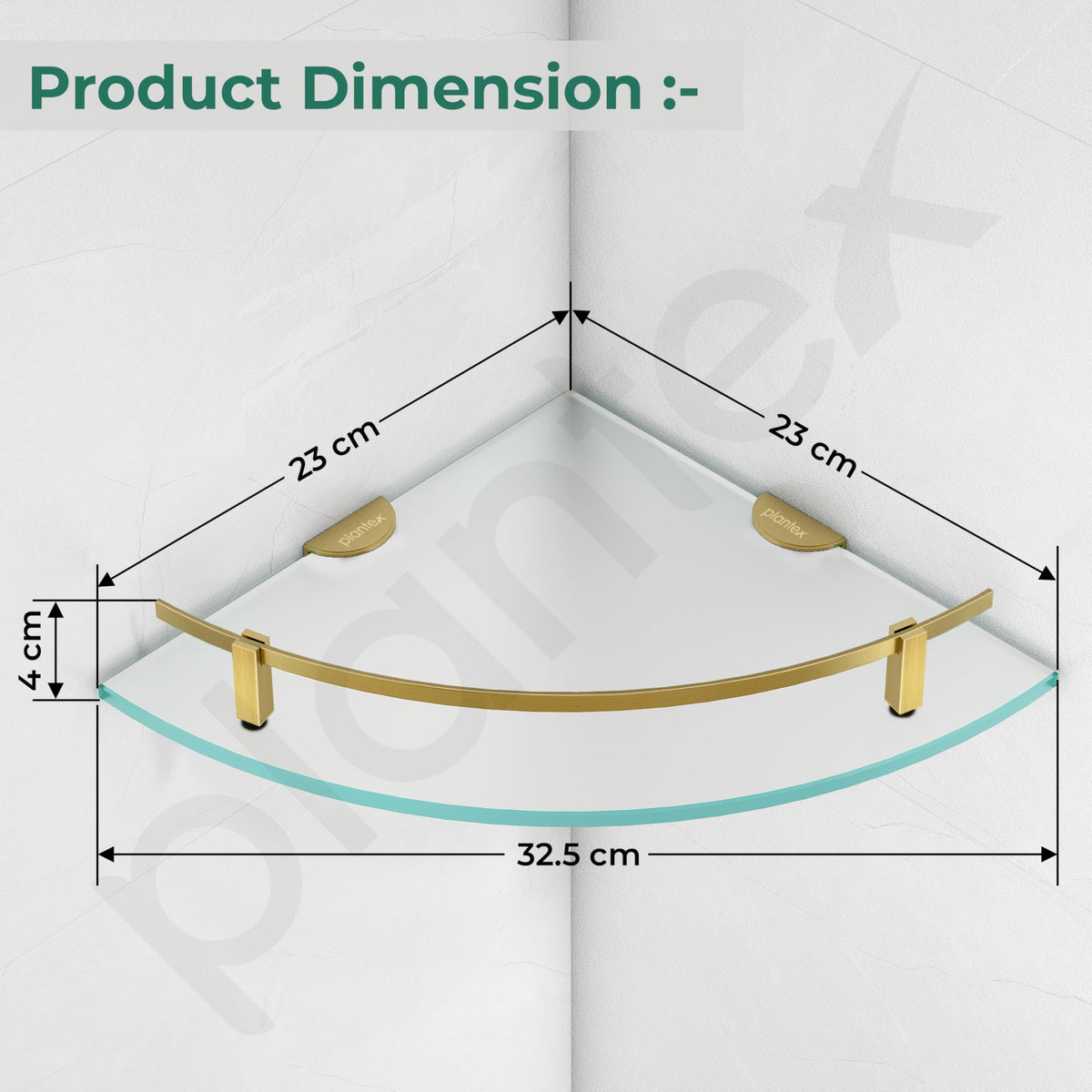Plantex Premium Frosted Glass Corner Shelf for Bathroom/Storage Glass Shelf - (12x12 in,Brass Antique-Pack of 1)-2