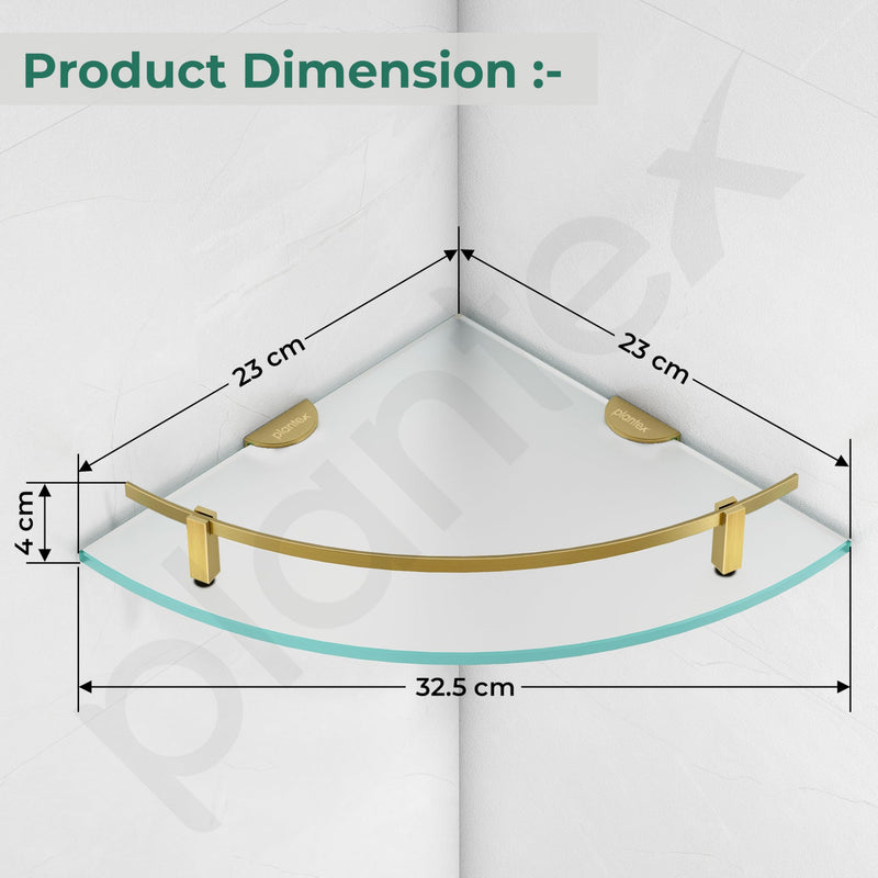 Plantex Premium Frosted Glass Corner Shelf for Bathroom/Storage Glass Shelf - (12x12 in,Brass Antique-Pack of 1)-2