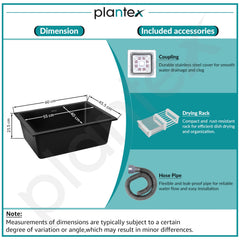 Plantex Quartz Sink for Kitchen/UV Protected Black Kitchen Sink/Granite Single Bowl Sinks/Undermount/Topmount (Black-24x18 Inches)-5