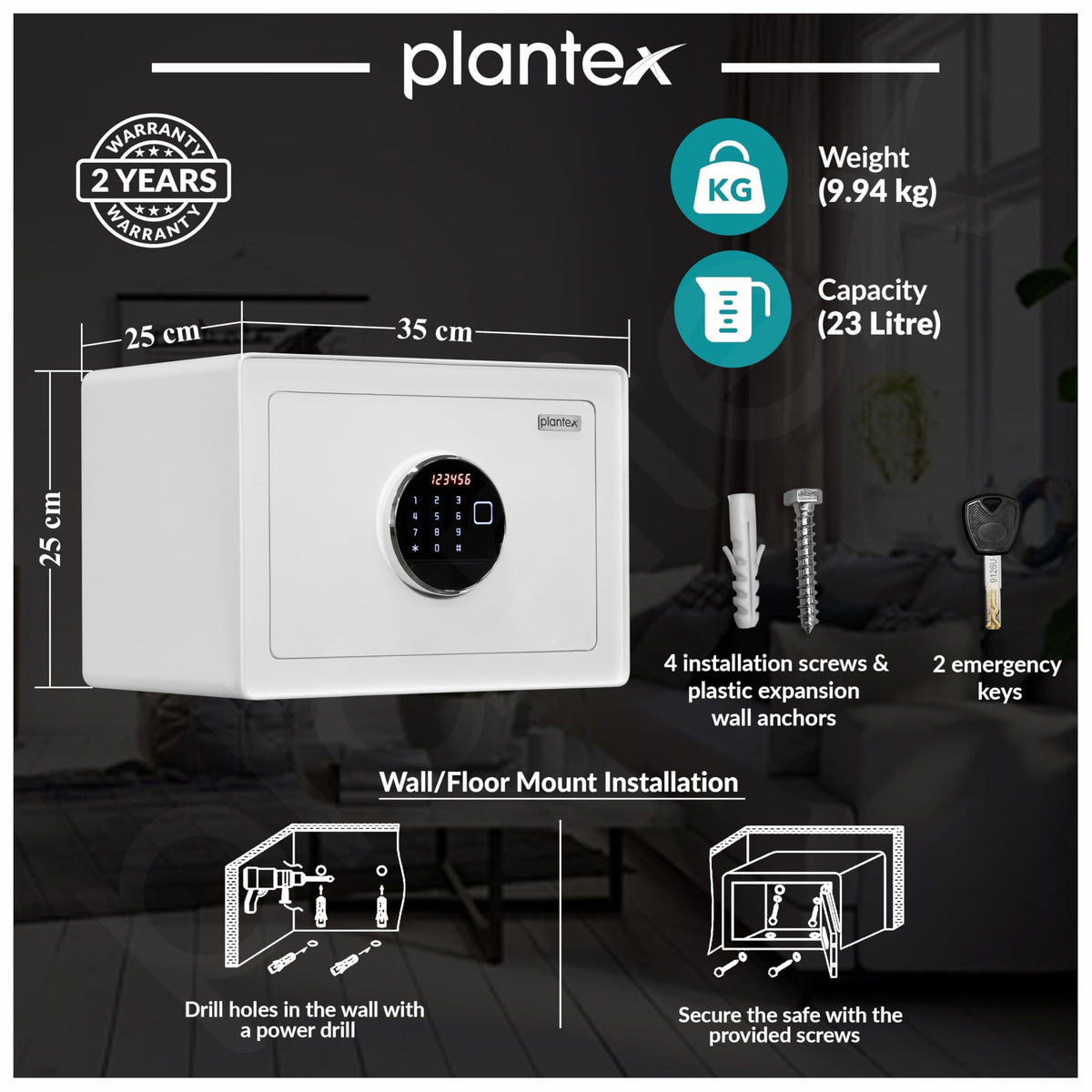 Plantex Digital Safe Locker For Home/23 Litre Safety Locker Box with Biometric Touchscreen Display & Dual Code Access Master & User/LED Light/Emergency Key/2 Years Warranty By Plantex - (White)-4