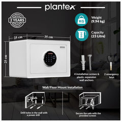 Plantex Digital Safe Locker For Home/23 Litre Safety Locker Box with Biometric Touchscreen Display & Dual Code Access Master & User/LED Light/Emergency Key/2 Years Warranty By Plantex - (White)-4