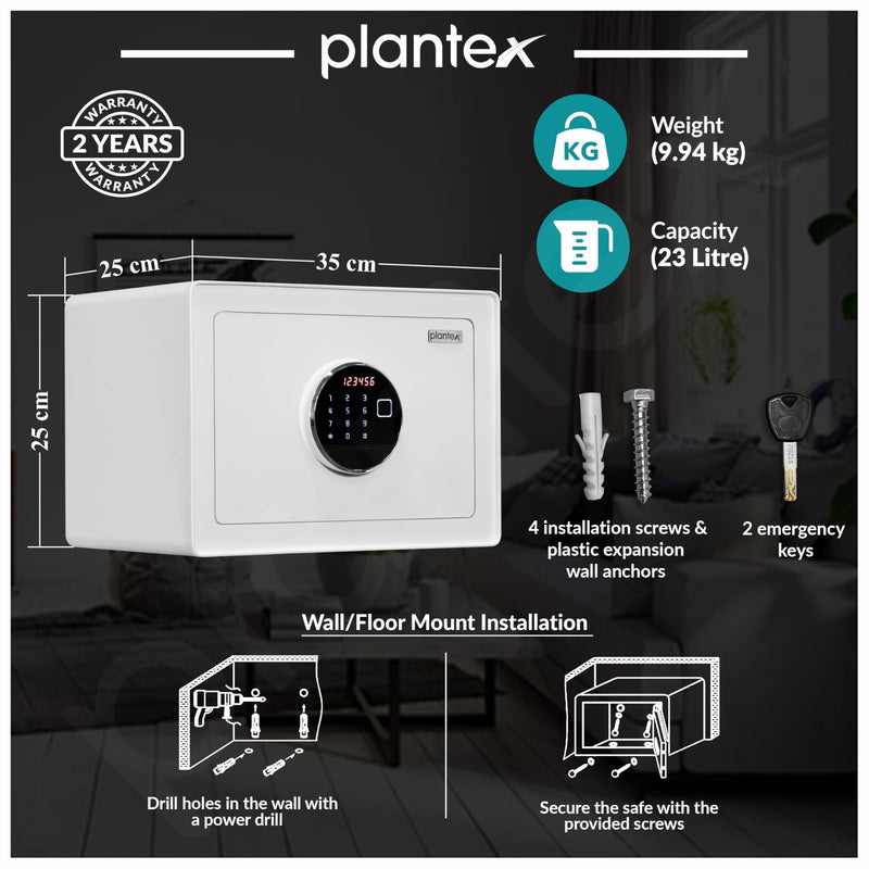 Plantex Digital Safe Locker For Home/23 Litre Safety Locker Box with Biometric Touchscreen Display & Dual Code Access Master & User/LED Light/Emergency Key/2 Years Warranty By Plantex - (White)-4