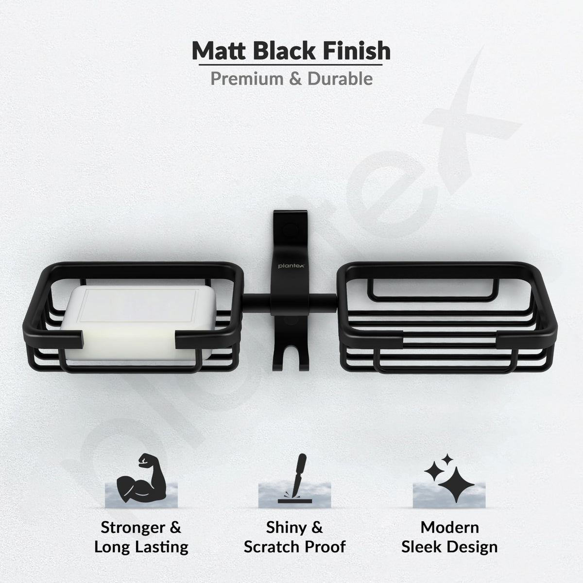 Plantex Aluminum Bathroom Dual Soap Holder with Hook/Soap Stand/Soap Dish/Bathroom Accessories - Black-2
