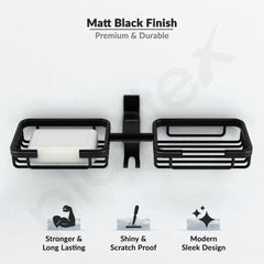 Plantex Aluminum Bathroom Dual Soap Holder with Hook/Soap Stand/Soap Dish/Bathroom Accessories - Black-2