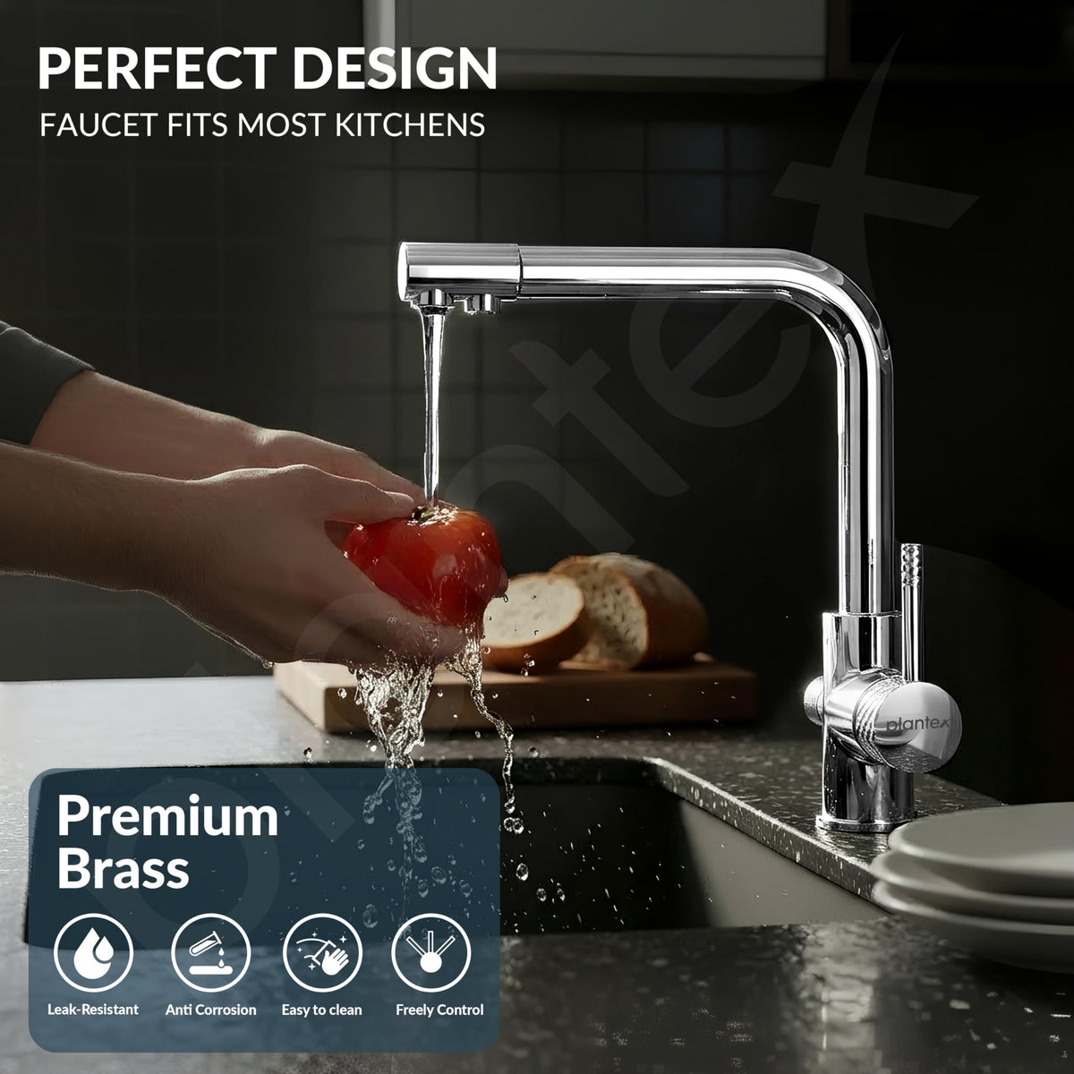 Plantex Kitchen Sink Faucet/Kitchen Tap Handle Brass and Body is 304 Grade Stainless Steel/Double Handle Kitchen Mixer Tap Hot and Cold/360° Swivel Spout Sink Taps - (7908, Chrome)-2