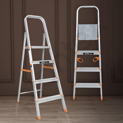 Plantex Legend 4 Step Ladder for Home/Anti-Slip Steps/Easy to Fold Aluminium Ladder/Capacity Upto 150 kg (Orange-Chrome)