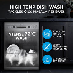 Midea 13 Place Settings Free Standing Silver Dishwasher | 7 Wash Programs | LED Display | Power Wash | Wi-Fi Enabled with Midea SmartHome App | Self Cleaning Function | MDWPF1301F(SS)-WG